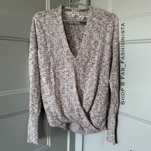 Pink Rose Gray V-Neck Sweater